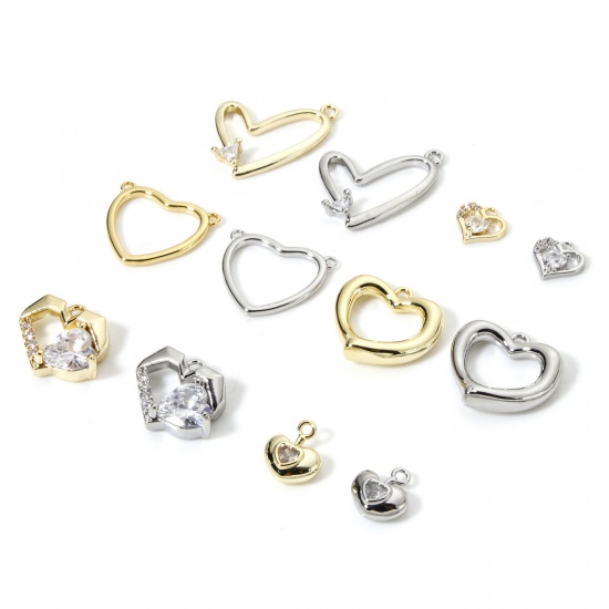 Image de 2 Pcs Breloques La Saint Valentin en Laiton Multicolore Cœur