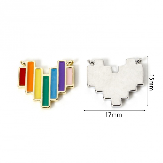 Picture of Brass Valentine's Day Connectors Charms Pendants Multicolor Multicolor Heart Stripe Enamel 17mm x 15mm