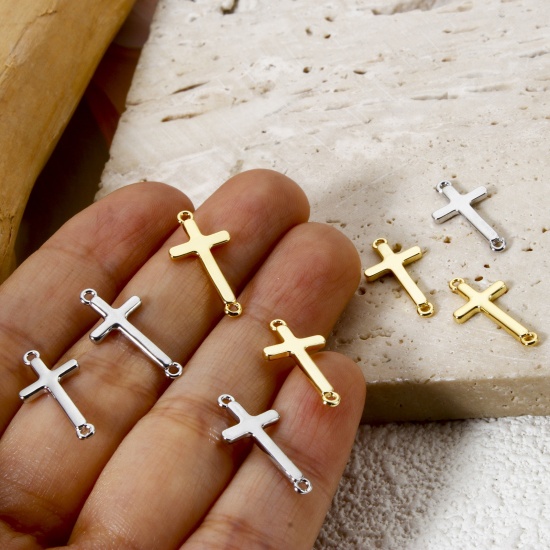 Picture of Brass Religious Connectors Charms Pendants Multicolor Cross 19mm x 9mm