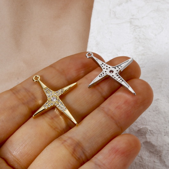 Imagen de 1 Unidad Latón Galaxia Colgantes Multicolor Estrella Micro Pave Claro Circón Artificial 29mm x 23mm