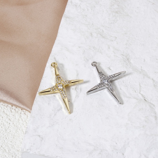 Imagen de 1 Unidad Latón Galaxia Colgantes Multicolor Estrella Micro Pave Claro Circón Artificial 29mm x 23mm