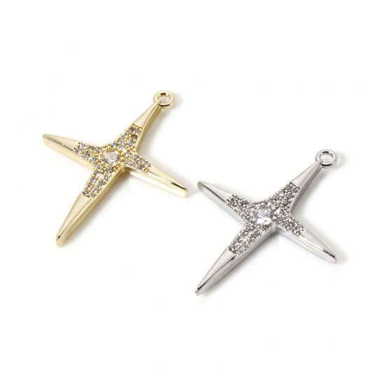Imagen de 1 Unidad Latón Galaxia Colgantes Multicolor Estrella Micro Pave Claro Circón Artificial 29mm x 23mm