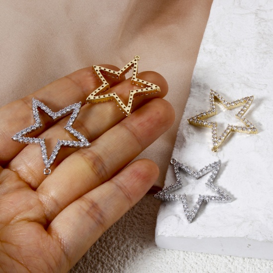 Immagine di 1 Pz Ottone Galassia Ciondoli Multicolore Stella a Cinque Punte Micro Spianare Trasparente Cubic Zirconiae