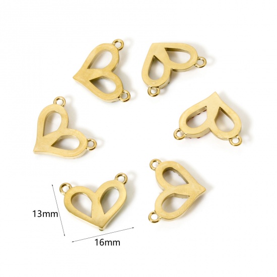 Bild von Umweltfreundliche PVD-Vakuumbeschichtung 304 Edelstahl Valentinstag Steckverbinder Charms Anhänger Herz 14K Echtgold plattiert mit Zirkon 16mm x 13mm