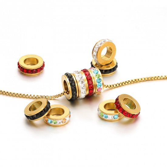 Picture of Eco-friendly Vacuum Plating 304 Stainless Steel European Style Large Hole Charm Beads Gold Plated Round 11mm Dia., Hole: Approx 5.5mm