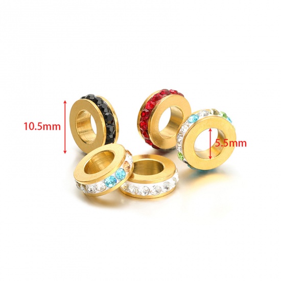 Picture of Eco-friendly Vacuum Plating 304 Stainless Steel European Style Large Hole Charm Beads Gold Plated Round 11mm Dia., Hole: Approx 5.5mm