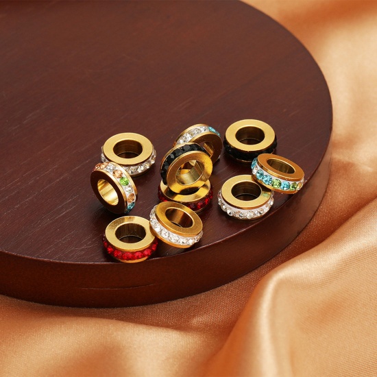 Picture of Eco-friendly Vacuum Plating 304 Stainless Steel European Style Large Hole Charm Beads Gold Plated Round 11mm Dia., Hole: Approx 5.5mm
