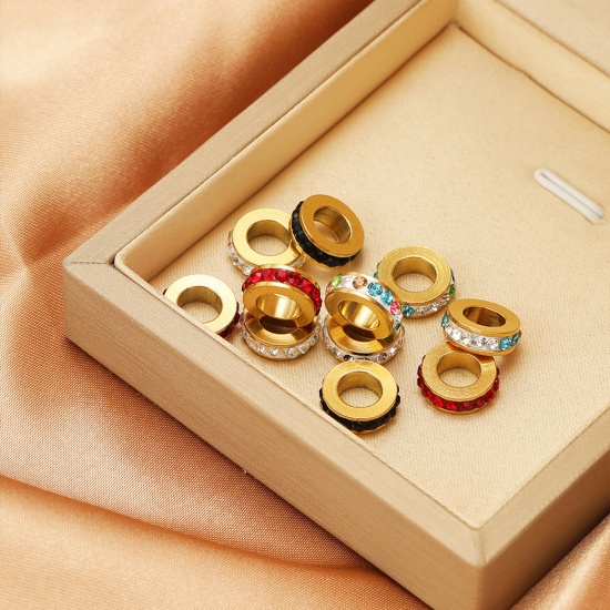Picture of Eco-friendly Vacuum Plating 304 Stainless Steel European Style Large Hole Charm Beads Gold Plated Round 11mm Dia., Hole: Approx 5.5mm