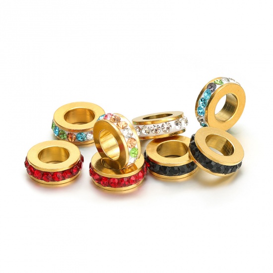 Picture of Eco-friendly Vacuum Plating 304 Stainless Steel European Style Large Hole Charm Beads Gold Plated Round 11mm Dia., Hole: Approx 5.5mm