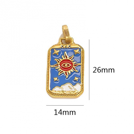 Immagine di 1 Pz Placcatura Sottovuoto PVD Ecologica 304 Acciaio Inossidabile Tarocchi Ciondoli Pendenti Rettangolo Placcato Oro 18K Smalto 3.1cm x 1.4cm