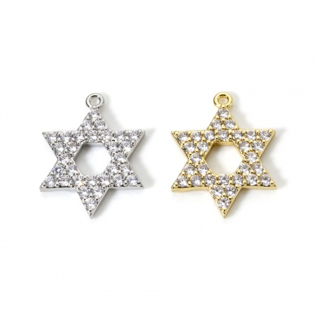 1 Pièce Breloques Religieux en Laiton Multicolore Etoile de David Micro Pave à Zircone Cubique Clair 23mm x 18mm