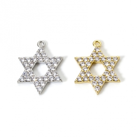 Picture of Brass Religious Charms Multicolor Star Of David Hexagram Micro Pave Clear Cubic Zirconia 23mm x 18mm