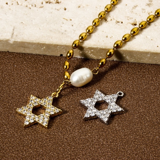 Picture of Brass Religious Charms Multicolor Star Of David Hexagram Micro Pave Clear Cubic Zirconia 23mm x 18mm