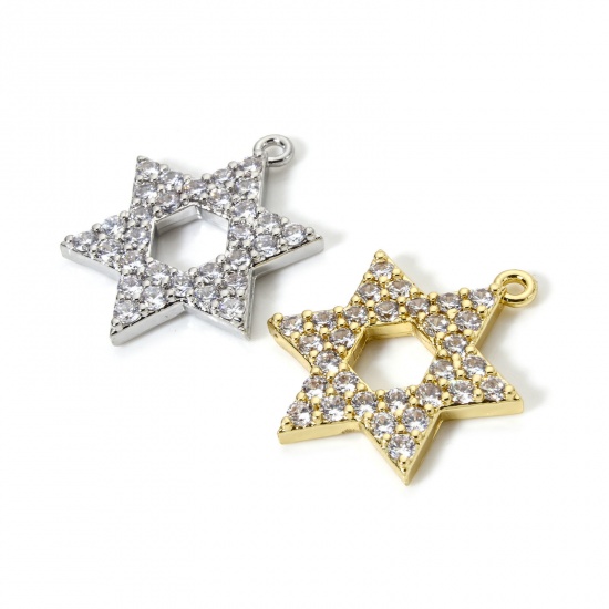 Picture of Brass Religious Charms Multicolor Star Of David Hexagram Micro Pave Clear Cubic Zirconia 23mm x 18mm