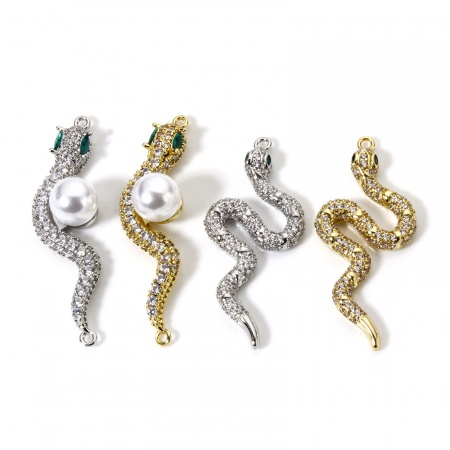Brass Connectors Charms Pendants Multicolor Snake Animal Micro Pave Clear Cubic Zirconia