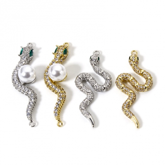 Image de 1 Pièce Connecteurs Pendentifs Breloques en Laiton Multicolore Serpent Micro Pave à Zircone Cubique Clair