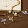 Picture of Brass Connectors Charms Pendants Multicolor Snake Animal Micro Pave Clear Cubic Zirconia