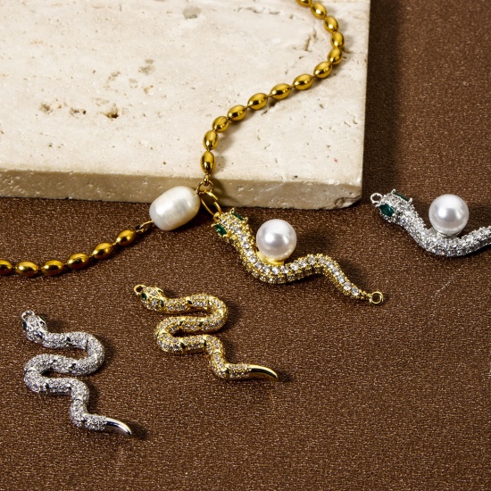 Image de 1 Pièce Connecteurs Pendentifs Breloques en Laiton Multicolore Serpent Micro Pave à Zircone Cubique Clair