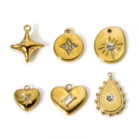 Picture of Eco-friendly PVD Vacuum Plating 304 Stainless Steel Charms 18K Real Gold Plated Clear Cubic Zirconia