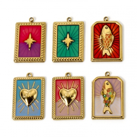 Eco-friendly PVD Vacuum Plating 304 Stainless Steel Charms 18K Real Gold Plated Enamel