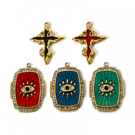 Eco-friendly PVD Vacuum Plating 304 Stainless Steel Religious Charms 18K Real Gold Plated Enamel