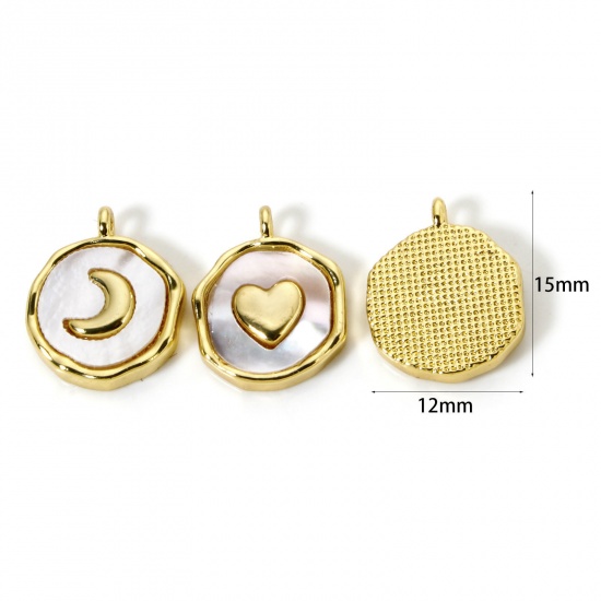 Immagine di 1 Pz Conchiglie Naturali & Ottone Ciondoli Placcato Oro 18K Bianco Tondo Disco 15mm x 12mm