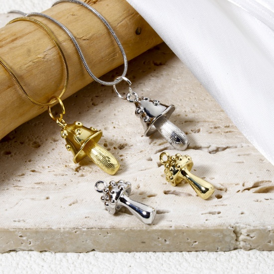 Picture of 2 PCs Brass Flora Collection Charms Mushroom 3D