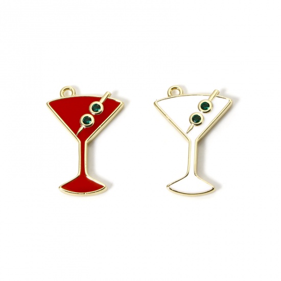 Imagen de 1 Unidad Latón Colgantes Chapado en Oro de 18K Copa de Vino Esmalte 26mm x 18mm