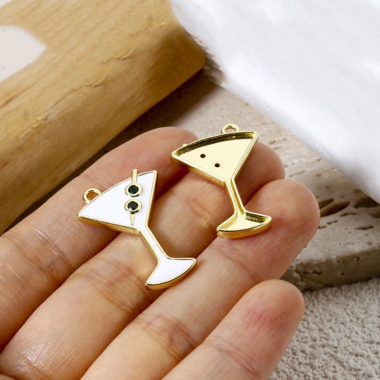 Imagen de 1 Unidad Latón Colgantes Chapado en Oro de 18K Copa de Vino Esmalte 26mm x 18mm