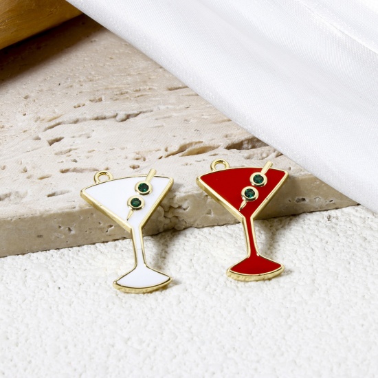 Imagen de 1 Unidad Latón Colgantes Chapado en Oro de 18K Copa de Vino Esmalte 26mm x 18mm