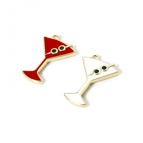 Imagen de 1 Unidad Latón Colgantes Chapado en Oro de 18K Copa de Vino Esmalte 26mm x 18mm