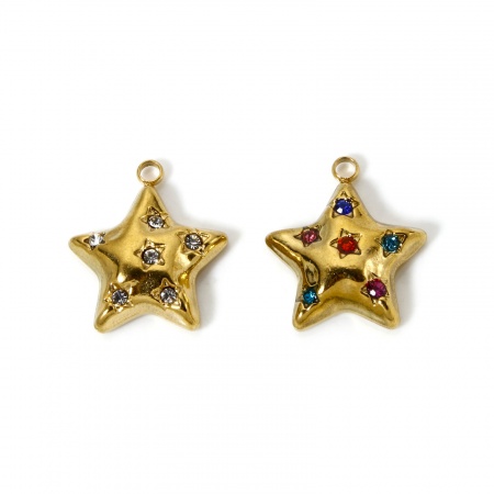 Picture of Eco-friendly PVD Vacuum Plating 304 Stainless Steel Galaxy Charms 18K Real Gold Plated Pentagram Star 19mm x 17mm