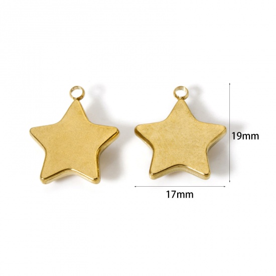 Imagen de 2 Unidades Recubrimiento al Vacío PVD Ecológico 304 Acero Inoxidable Galaxia Colgantes Estrellas de cinco puntos 18K Oro Real Chapado 19mm x 17mm