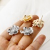 Picture of Eco-friendly Brass Flora Collection Ear Post Stud Earrings Real Gold Plated Flower Clear Cubic Zirconia With Loop 21mm x 21mm