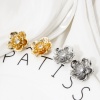Picture of Eco-friendly Brass Flora Collection Ear Post Stud Earrings Real Gold Plated Flower Clear Cubic Zirconia With Loop 21mm x 21mm