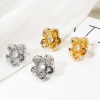 Picture of Eco-friendly Brass Flora Collection Ear Post Stud Earrings Real Gold Plated Flower Clear Cubic Zirconia With Loop 21mm x 21mm