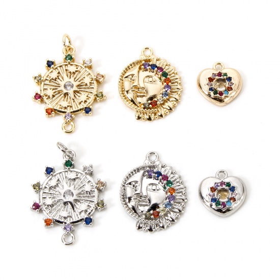 Bild von Umweltfreundlich Messing Charms Echtgold plattiert Micro Pave Bunt Kubischer Zirkon
