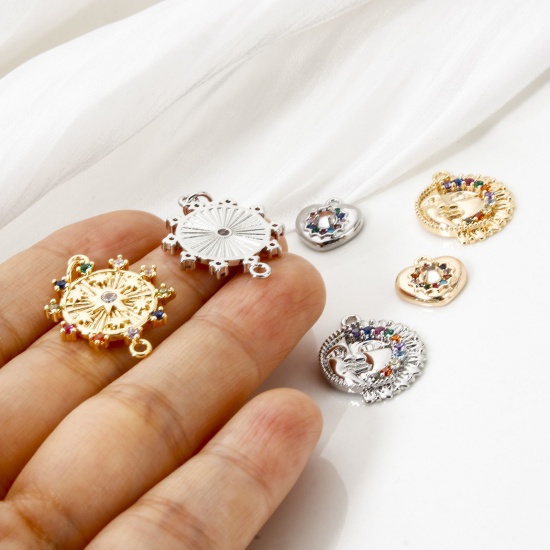 Bild von Umweltfreundlich Messing Charms Echtgold plattiert Micro Pave Bunt Kubischer Zirkon