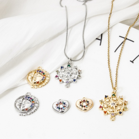 Bild von Umweltfreundlich Messing Charms Echtgold plattiert Micro Pave Bunt Kubischer Zirkon