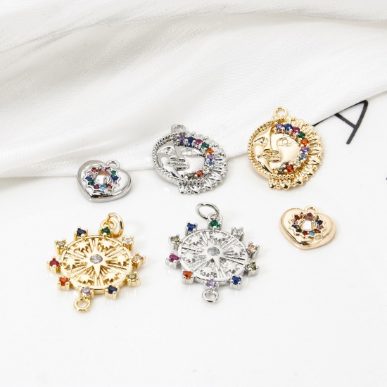 Bild von Umweltfreundlich Messing Charms Echtgold plattiert Micro Pave Bunt Kubischer Zirkon