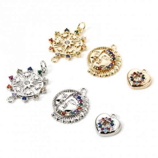 Bild von Umweltfreundlich Messing Charms Echtgold plattiert Micro Pave Bunt Kubischer Zirkon