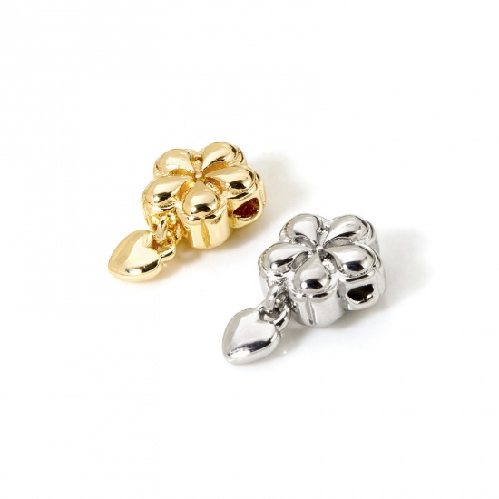 Picture of Eco-friendly Brass Flora Collection Beads For DIY Jewelry Making Real Gold Plated Flower Heart 13mm x 8mm