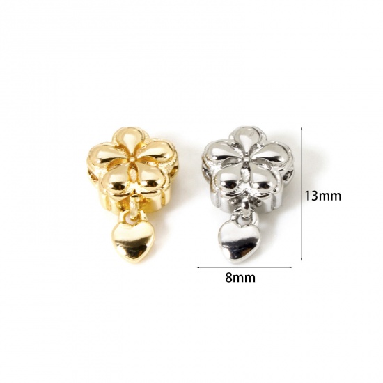 Picture of Eco-friendly Brass Flora Collection Beads For DIY Jewelry Making Real Gold Plated Flower Heart 13mm x 8mm