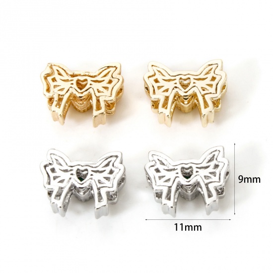 Image de 2 Pcs Perles pour DIY Fabrication de Bijoux Vêtements en Laiton Respectueux de la Nature Plaqué Or Véritable Papillon Creux 11mm x 9mm, Trou: env. 1.6mm