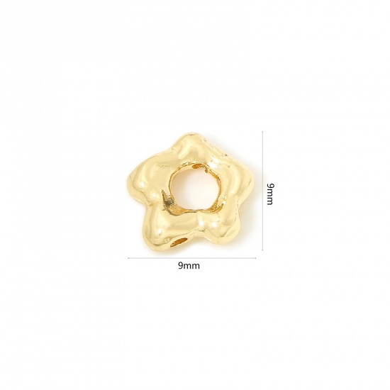 Bild von Umweltfreundlich Messing Perlen Rahmen Blumen Echtgold plattiert 9mm x 9mm