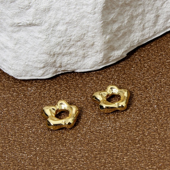 Bild von Umweltfreundlich Messing Perlen Rahmen Blumen Echtgold plattiert 9mm x 9mm