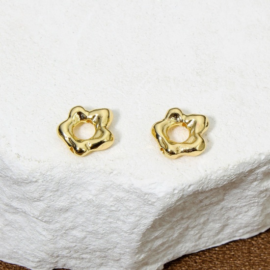Bild von Umweltfreundlich Messing Perlen Rahmen Blumen Echtgold plattiert 9mm x 9mm