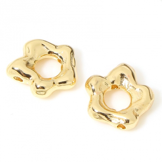 Bild von Umweltfreundlich Messing Perlen Rahmen Blumen Echtgold plattiert 9mm x 9mm