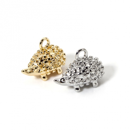 Imagen de 5 Unidades Respetuoso del Medio Ambiente Latón Silueta Animal Colgantes Oro Real Chapado Erizo 3D 18mm x 13.5mm