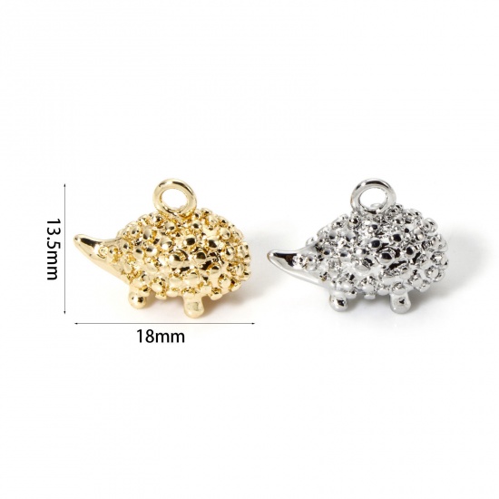 Imagen de 5 Unidades Respetuoso del Medio Ambiente Latón Silueta Animal Colgantes Oro Real Chapado Erizo 3D 18mm x 13.5mm